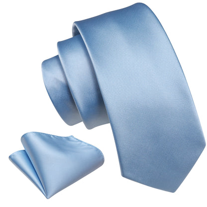 Sky Blue Solid Tie, Pocket Square and Cufflinks Set tie sets    - Sophisticated Gentlemen