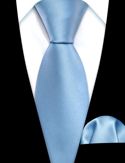 Sky Blue Solid Tie, Pocket Square and Cufflinks Set tie sets    - Sophisticated Gentlemen
