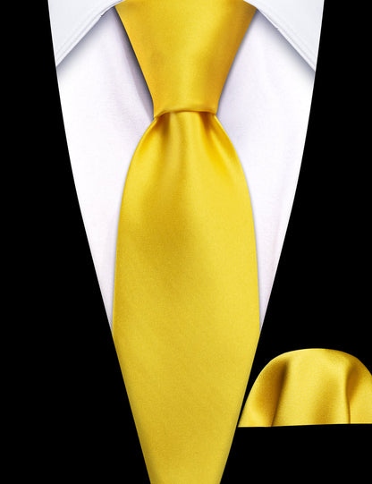 Yellow Solid Tie, Pocket Square and Cufflinks Set tie sets    - Sophisticated Gentlemen