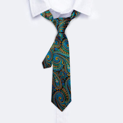 Teal Blue Orange Paisley Silk Kids Tie, Pocket Square and Cufflinks Set tie sets    - Sophisticated Gentlemen