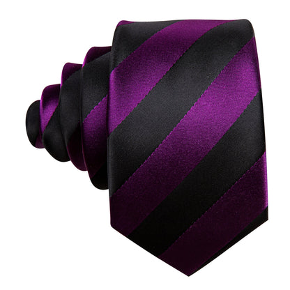 Purple Black Striped Children Tie, Pocket Square and Cufflinks Set tie sets    - Sophisticated Gentlemen