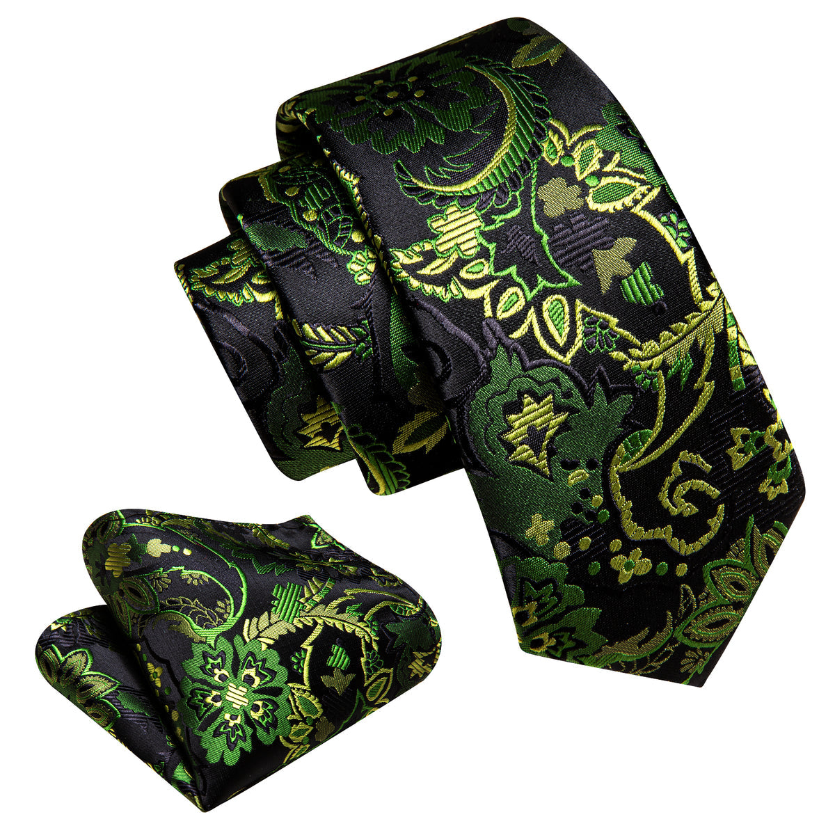 Green Yellow Paisley Tie, Pocket Square and Cufflinks Set tie sets    - Sophisticated Gentlemen