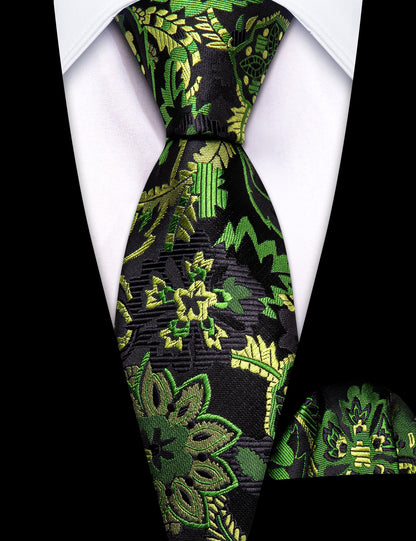 Green Yellow Paisley Tie, Pocket Square and Cufflinks Set tie sets    - Sophisticated Gentlemen