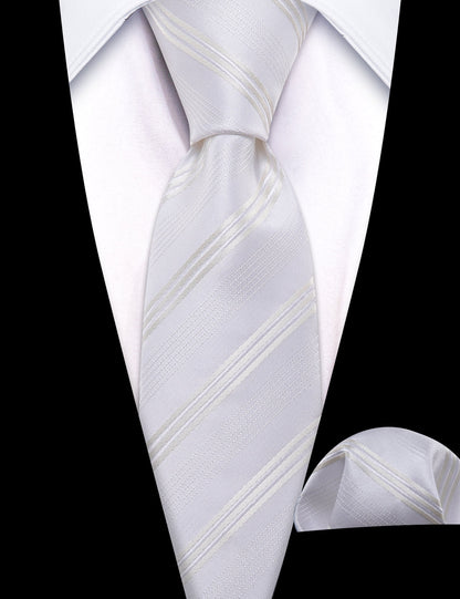 White Striped Children Tie, Pocket Square and Cufflinks Set tie sets    - Sophisticated Gentlemen