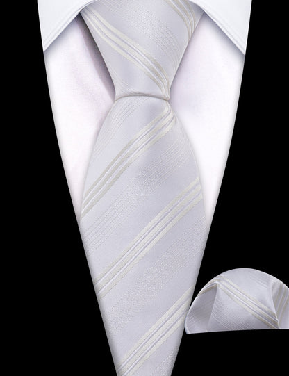 White Striped Children Tie, Pocket Square and Cufflinks Set tie sets    - Sophisticated Gentlemen