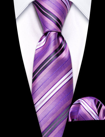 Purple Pink Striped Children Tie, Pocket Square and Cufflinks Set tie sets    - Sophisticated Gentlemen