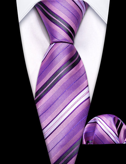 Purple Pink Striped Children Tie, Pocket Square and Cufflinks Set tie sets    - Sophisticated Gentlemen