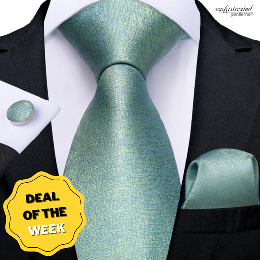 Light Green Silk Tie, Pocket Square and Cufflinks Set