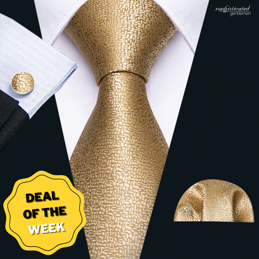 Tie, Pocket Square and Cufflinks In Gold