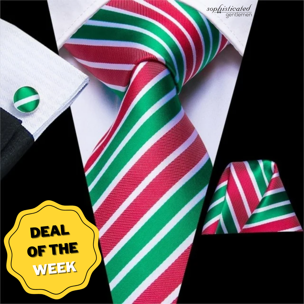 Christmas Colors Tie, Pocket Square and Cufflinks