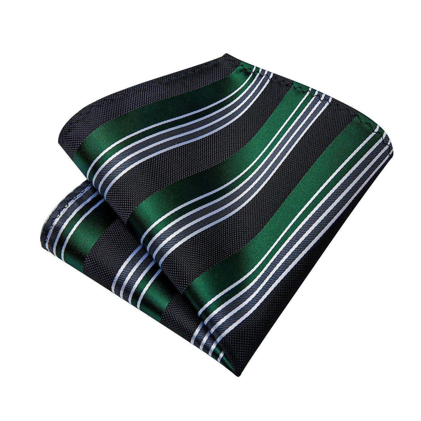 Emerald Green & Black Striped Silk Tie Set with Pocket Square and Cufflinks tie sets - Sophisticated Gentlemen