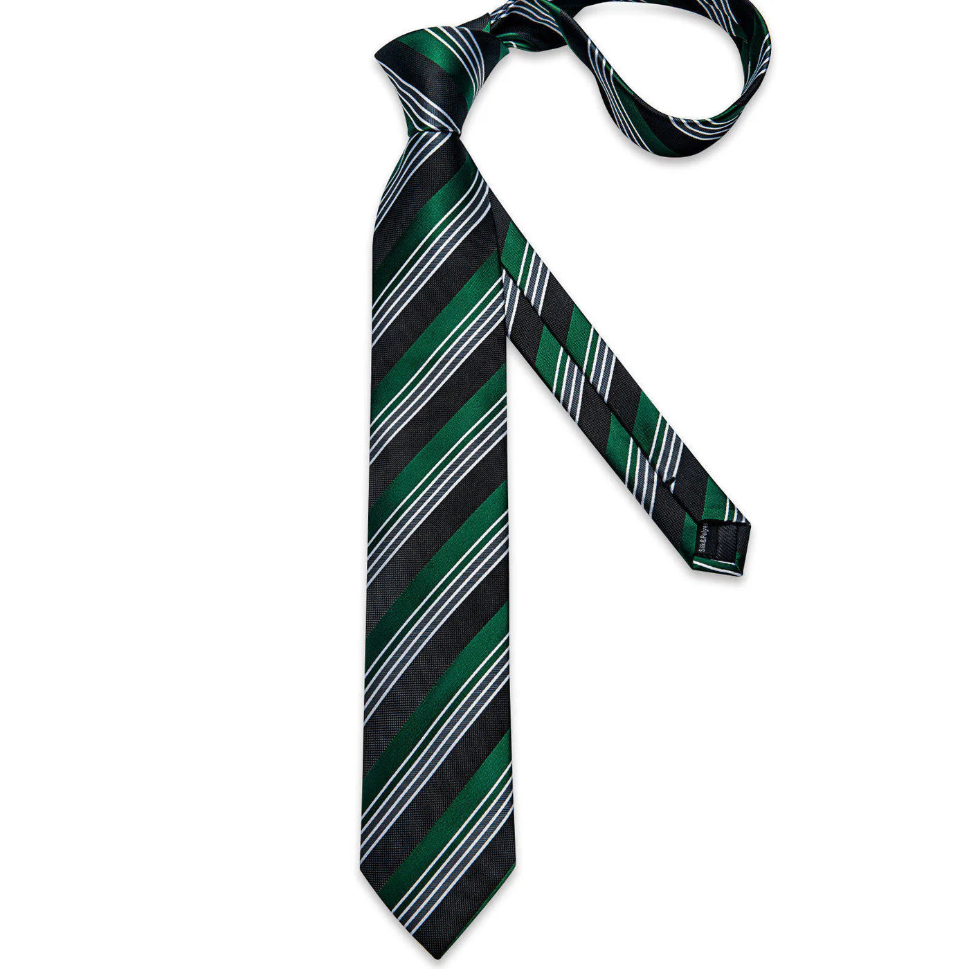 Emerald Green & Black Striped Silk Tie Set with Pocket Square and Cufflinks tie sets - Sophisticated Gentlemen