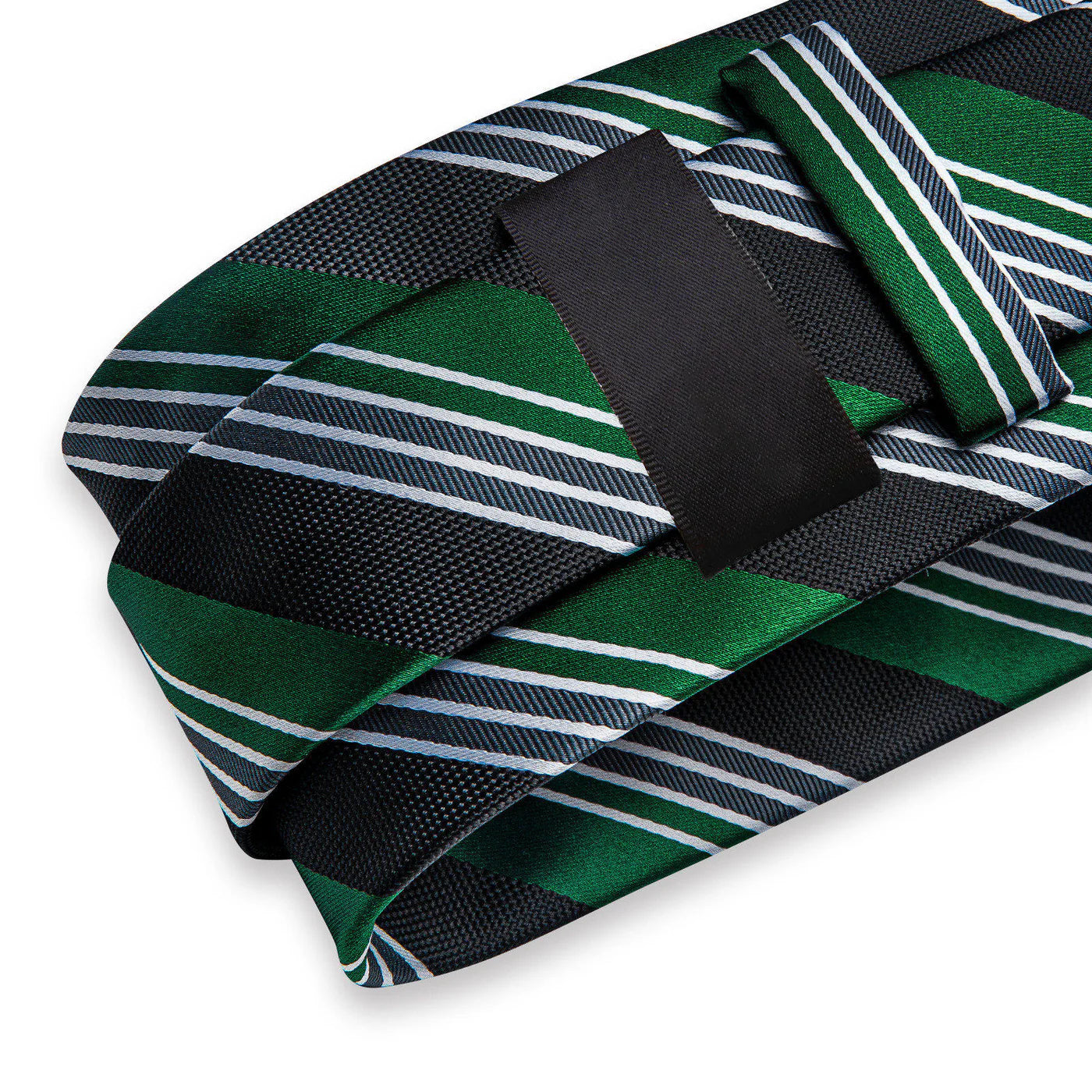 Emerald Green & Black Striped Silk Tie Set with Pocket Square and Cufflinks tie sets - Sophisticated Gentlemen