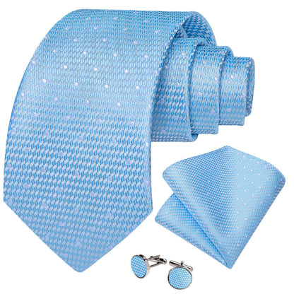 Light Blue Polka Dot Silk Tie Set with Pocket Square and Cufflinks tie sets - Sophisticated Gentlemen