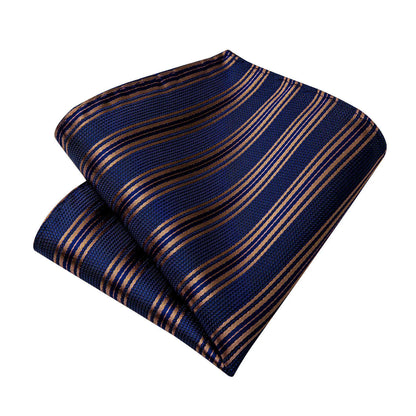 navy blue gold striped silk pocket square matching tie set
