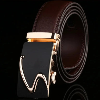 Modern S Buckle Leather Belt Belt    - Sophisticated Gentlemen