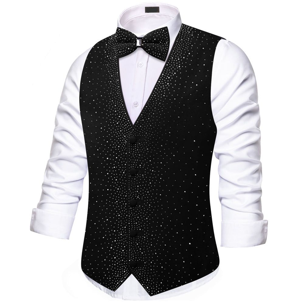 Black Sparkling Rhinestone Vest & Bow Tie Set, S (Chest 40") Black Sparkling Rhinestone Vest & Bow Tie Set, S (Chest 40")