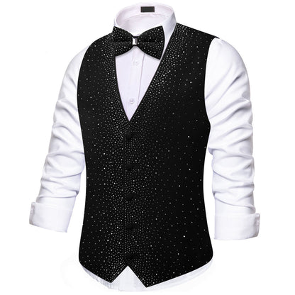 Black Sparkling Rhinestone Vest & Bow Tie Set vest set - Sophisticated Gentlemen