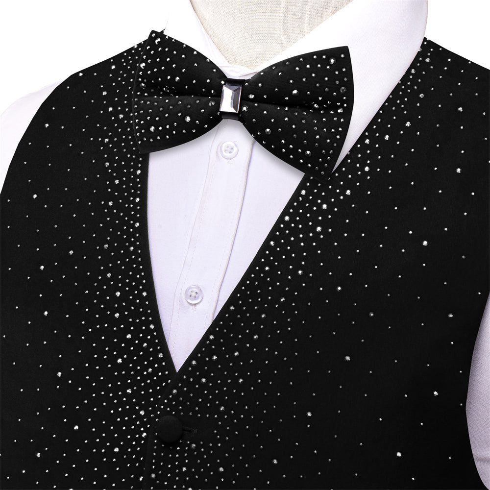 Black Sparkling Rhinestone Vest & Bow Tie Set vest set - Sophisticated Gentlemen