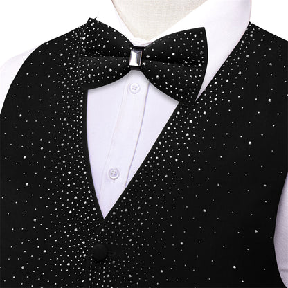Black Sparkling Rhinestone Vest & Bow Tie Set vest set - Sophisticated Gentlemen