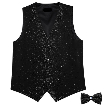 Black Sparkling Rhinestone Vest & Bow Tie Set vest set - Sophisticated Gentlemen