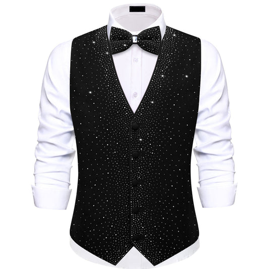 Black Sparkling Rhinestone Vest & Bow Tie Set