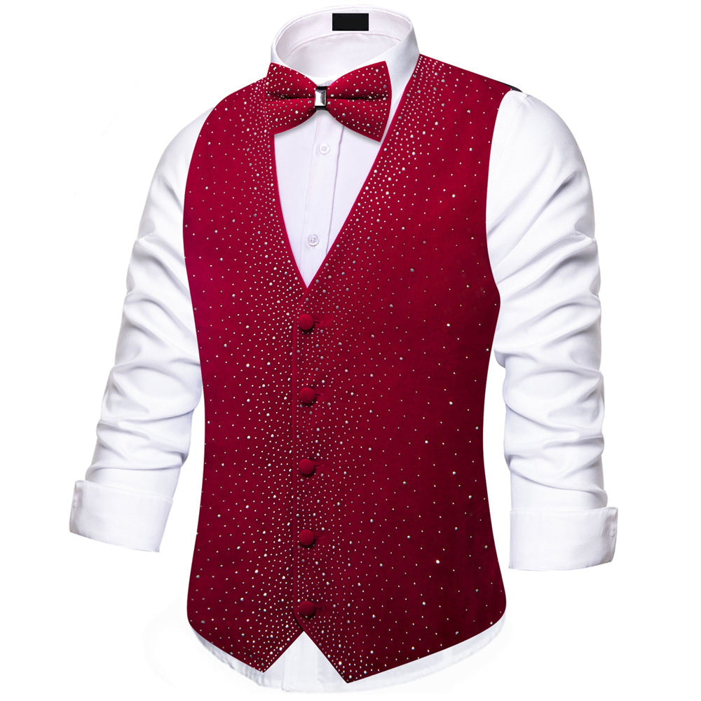 Red Sparkling Rhinestone Vest & Bow Tie Set, S (Chest 40") Red Sparkling Rhinestone Vest & Bow Tie Set, S (Chest 40")