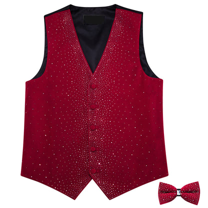Red Sparkling Rhinestone Vest & Bow Tie Set