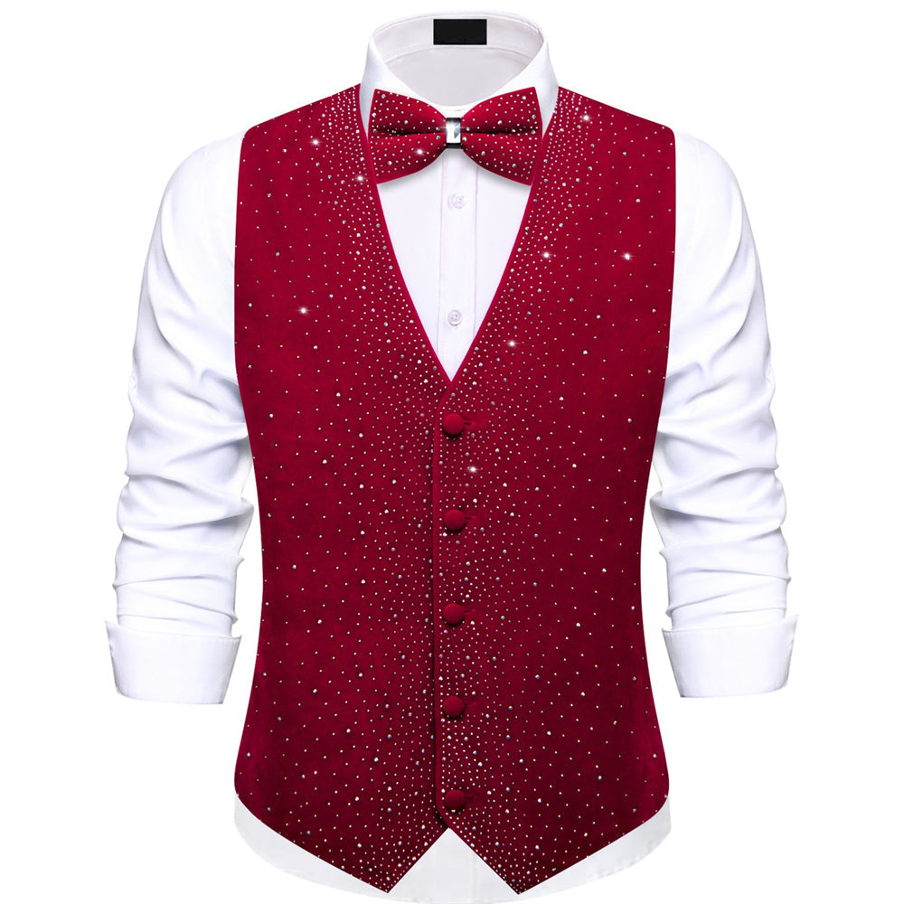 Red Sparkling Rhinestone Vest & Bow Tie Set, S (Chest 40