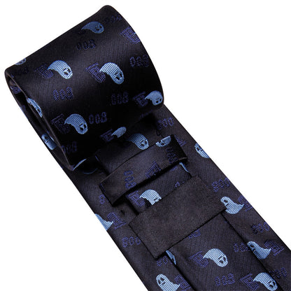 Halloween Black & Blue Ghost Necktie Set with Pocket Square and Cufflinks tie sets    - Sophisticated Gentlemen