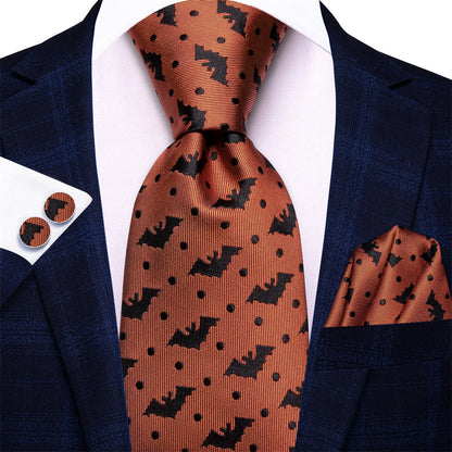 Orange & Black Bat Tie, Pocket Square, and Cufflinks Set tie sets    - Sophisticated Gentlemen