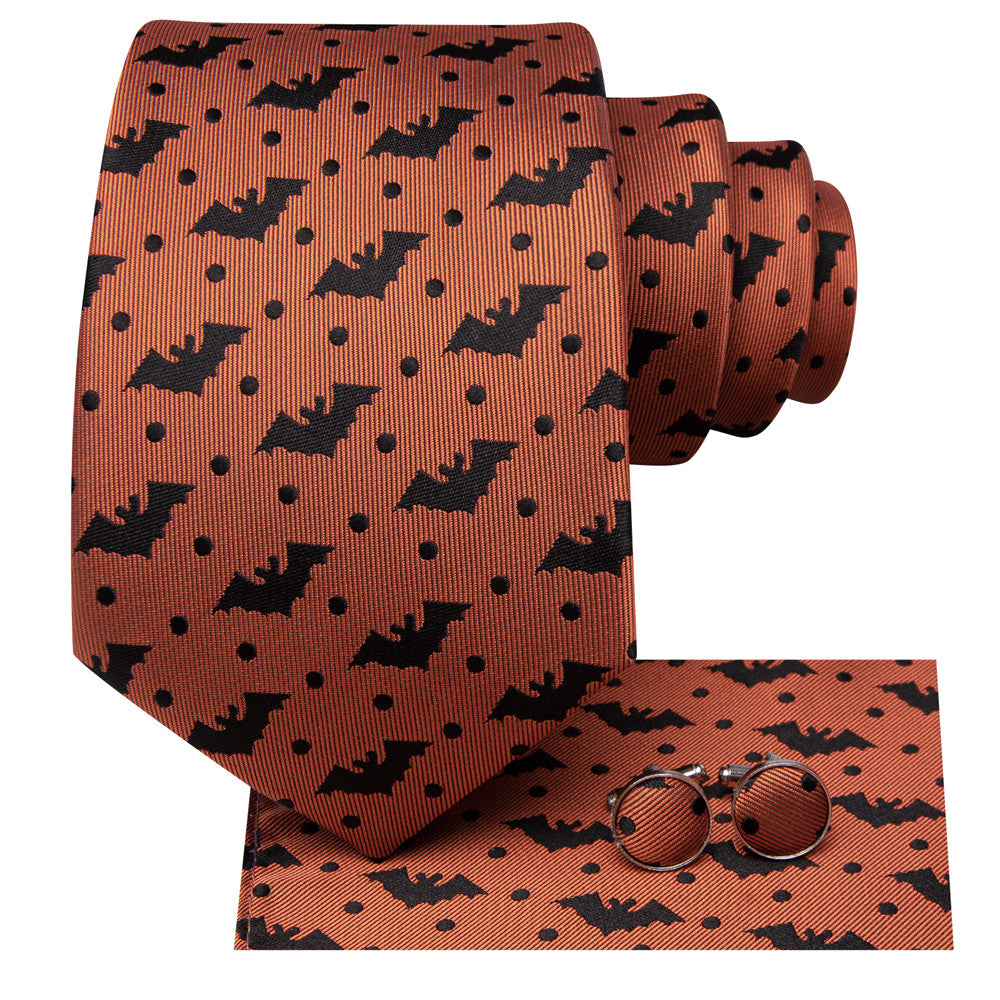 Orange & Black Bat Tie, Pocket Square, and Cufflinks Set tie sets    - Sophisticated Gentlemen
