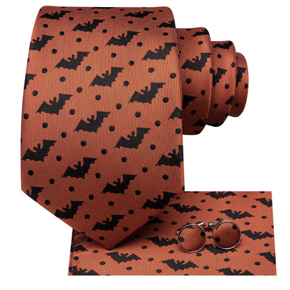 Orange & Black Bat Tie, Pocket Square, and Cufflinks Set tie sets    - Sophisticated Gentlemen