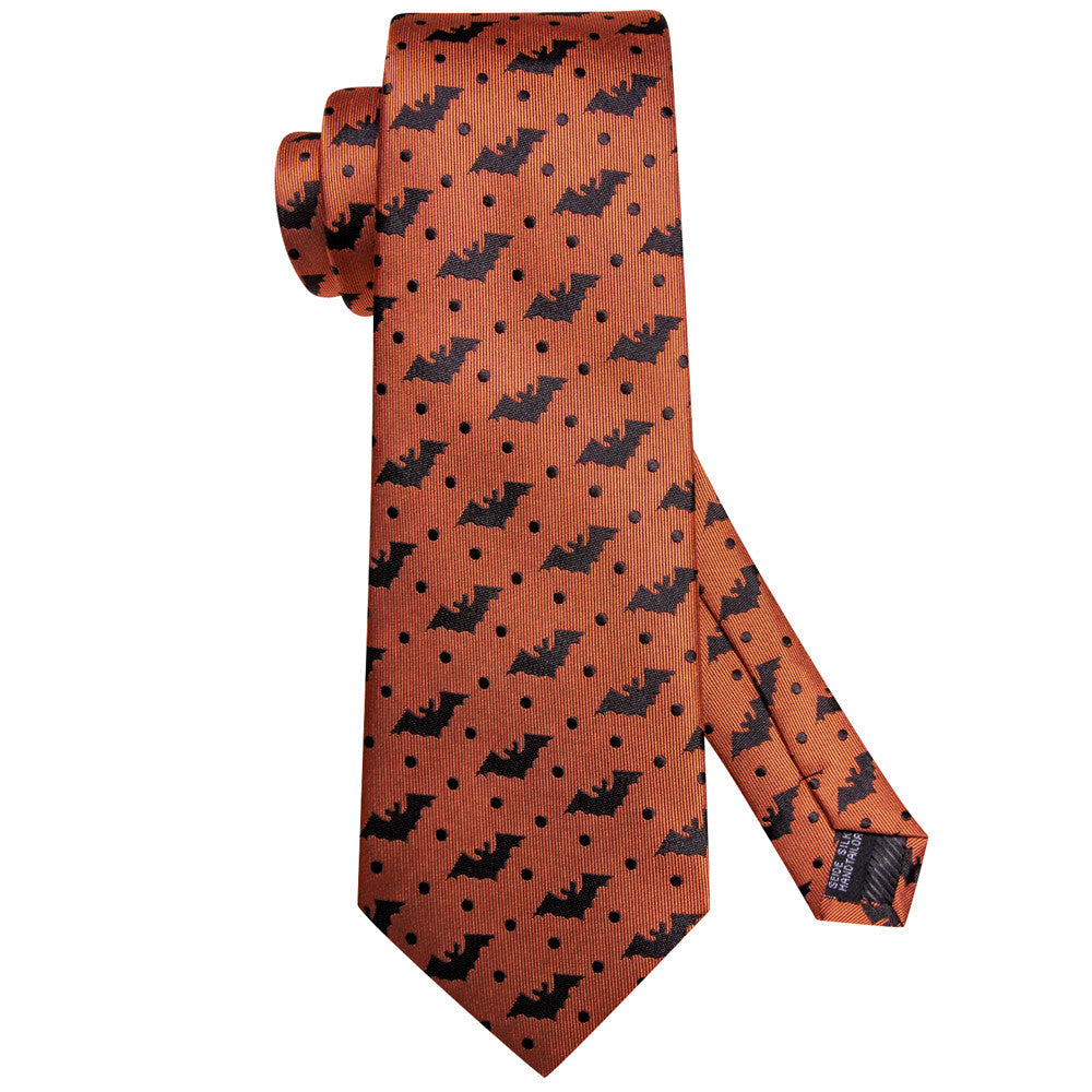 Orange & Black Bat Tie, Pocket Square, and Cufflinks Set tie sets    - Sophisticated Gentlemen