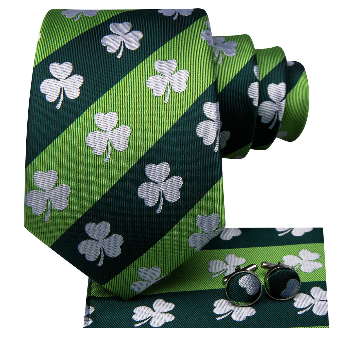 Emerald Shamrock Silk Tie, Pocket Square & Cufflinks Set tie sets - Sophisticated Gentlemen