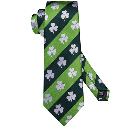 Emerald Shamrock Silk Tie, Pocket Square & Cufflinks Set tie sets - Sophisticated Gentlemen