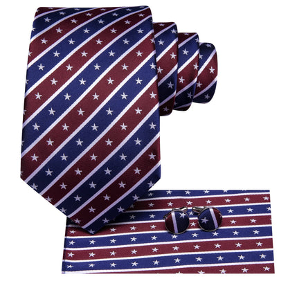 American Flag Striped Tie, Pocket Square & Cufflinks Set – Patriotic Stars & Stripes Design tie sets - Sophisticated Gentlemen