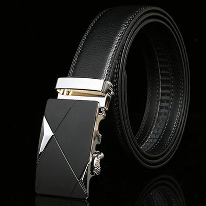 Matte Black and Silver Buckle Leather Belt Belt 43" Black  - Sophisticated Gentlemen