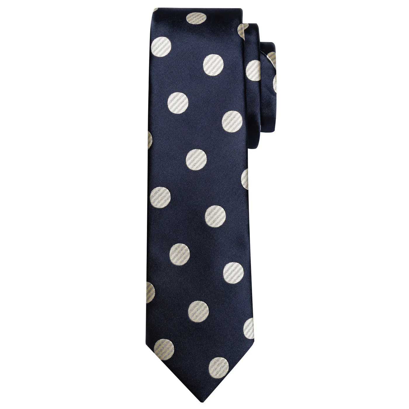 Navy Blue & Cream Polka Dot Silk Tie Set with Pocket Square and Cufflinks tie sets - Sophisticated Gentlemen