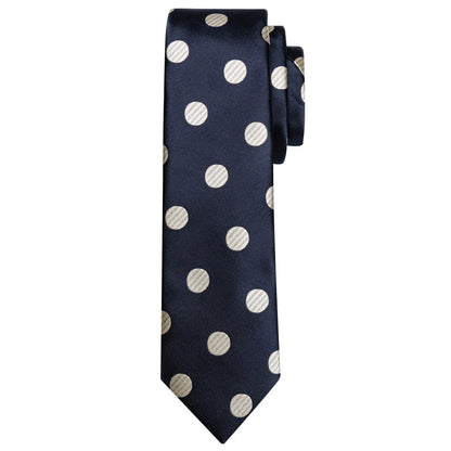Navy Blue & Cream Polka Dot Silk Tie Set with Pocket Square and Cufflinks tie sets - Sophisticated Gentlemen