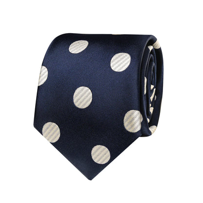 Navy Blue & Cream Polka Dot Silk Tie Set with Pocket Square and Cufflinks tie sets - Sophisticated Gentlemen