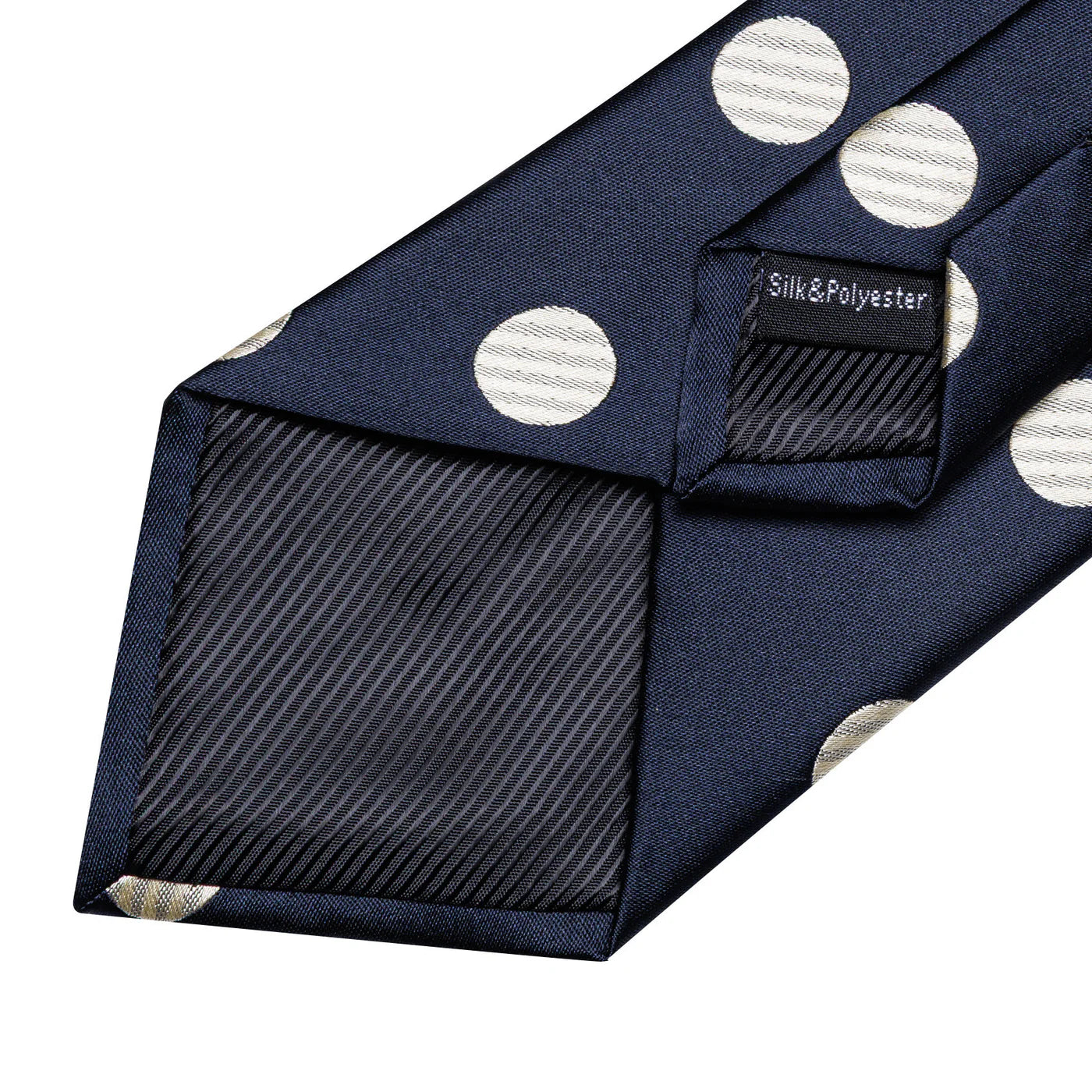 Navy Blue & Cream Polka Dot Silk Tie Set with Pocket Square and Cufflinks tie sets - Sophisticated Gentlemen