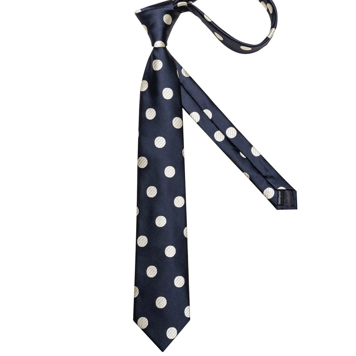 Navy Blue & Cream Polka Dot Silk Tie Set with Pocket Square and Cufflinks tie sets - Sophisticated Gentlemen