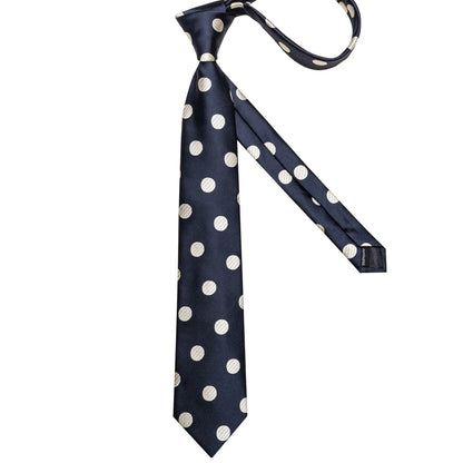 Navy Blue & Cream Polka Dot Silk Tie Set with Pocket Square and Cufflinks tie sets - Sophisticated Gentlemen