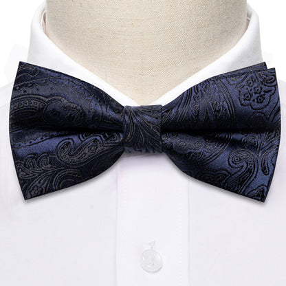 Deep Blue Paisley Bow Tie Set bow ties    - Sophisticated Gentlemen