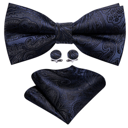 Deep Blue Paisley Bow Tie Set bow ties    - Sophisticated Gentlemen