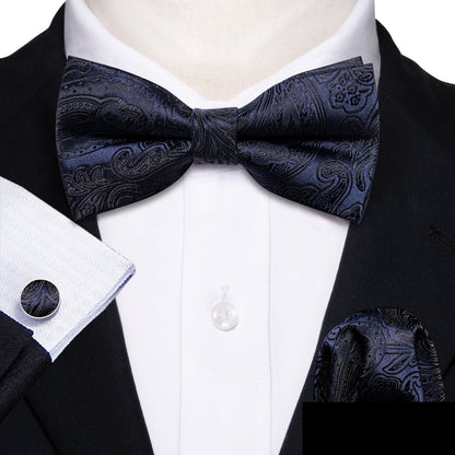 Deep Blue Paisley Bow Tie Set bow ties    - Sophisticated Gentlemen