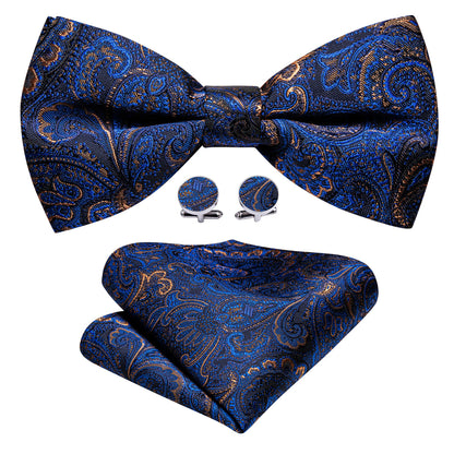 Blue Brown Paisley Bow Tie Set bow ties    - Sophisticated Gentlemen
