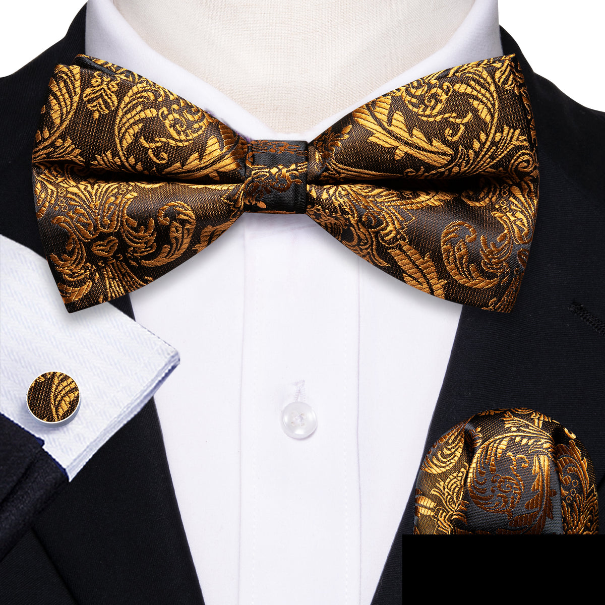 Black and Gold Paisley Bow Tie Set bow ties - Sophisticated Gentlemen
