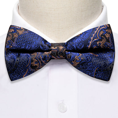 Blue Gold Paisley Bow Tie Set bow ties    - Sophisticated Gentlemen